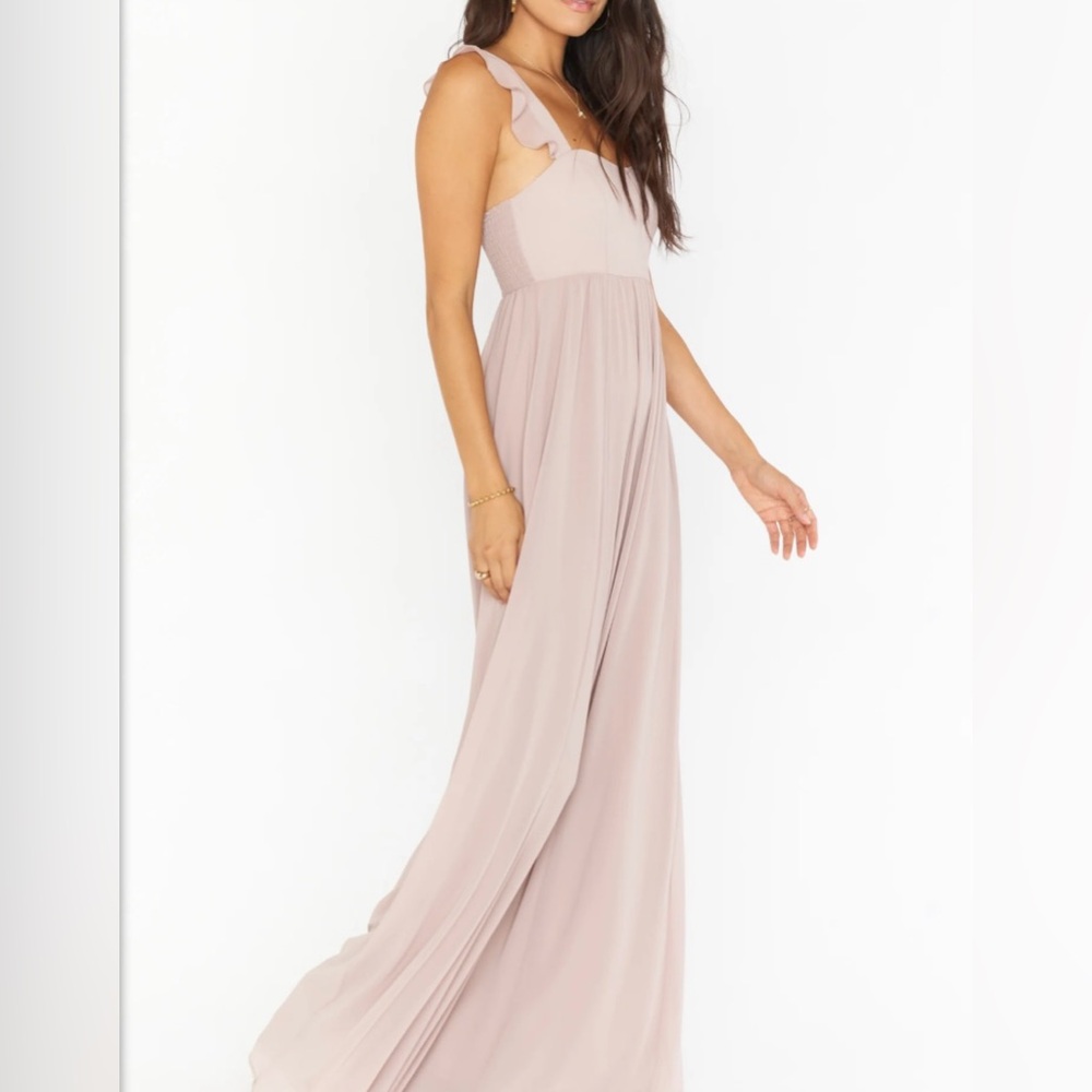 Show Me Your Mumu-Soft Beige June Maxi floor length flutter strap gown.Size L